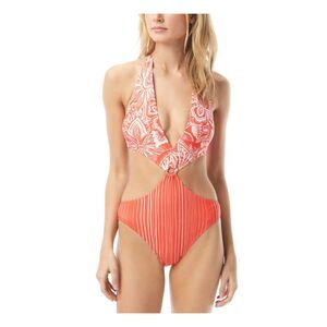 VINCE CAMUTO SWIM Women's Red Ring Center Cutouts Halter Monokini Swimsuit 14